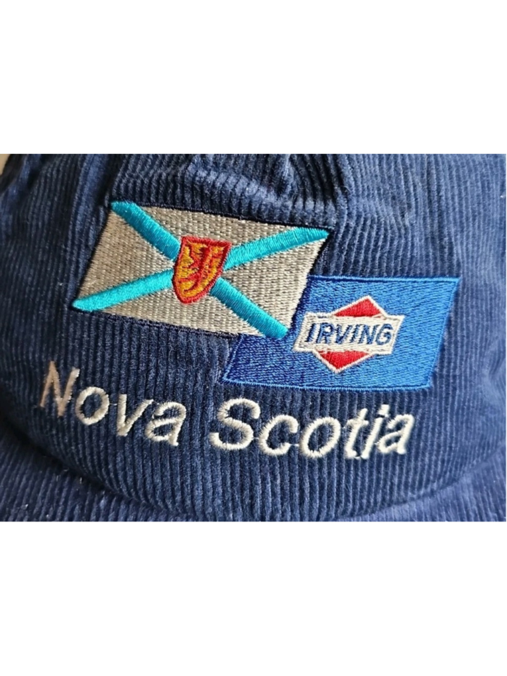 Vintage Irving Nova Scotia Hat Snapback Adjustable Corduroy Blue Gas Oil Petro - Picture 2 of 10